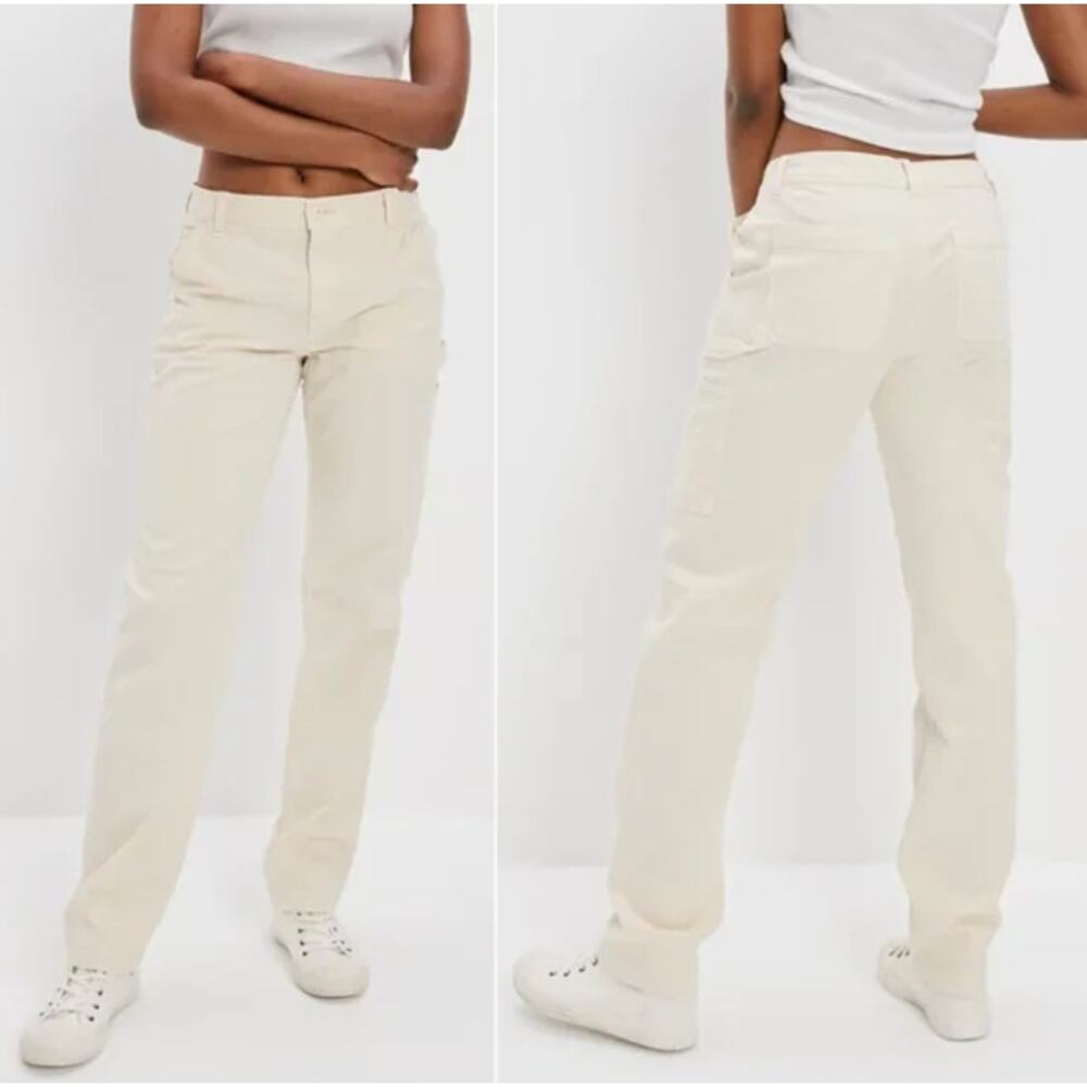 American Eagle High Rise Straight White Chino Carpenter Pants sz 8 - Picture 1 of 11